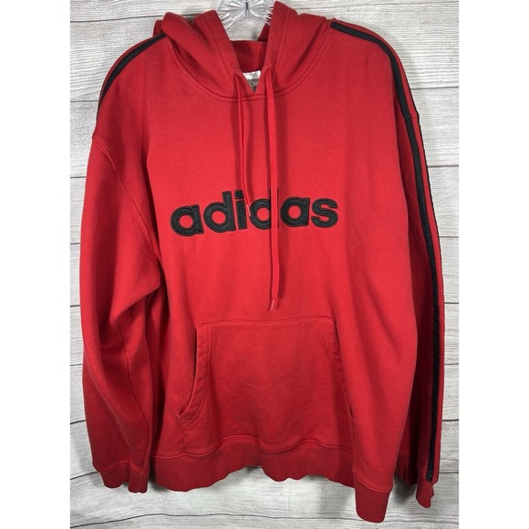 adidas Other - Adidas Hoodie Mens Large Red Black Pullover Spell Out Athletic Sweatshirt